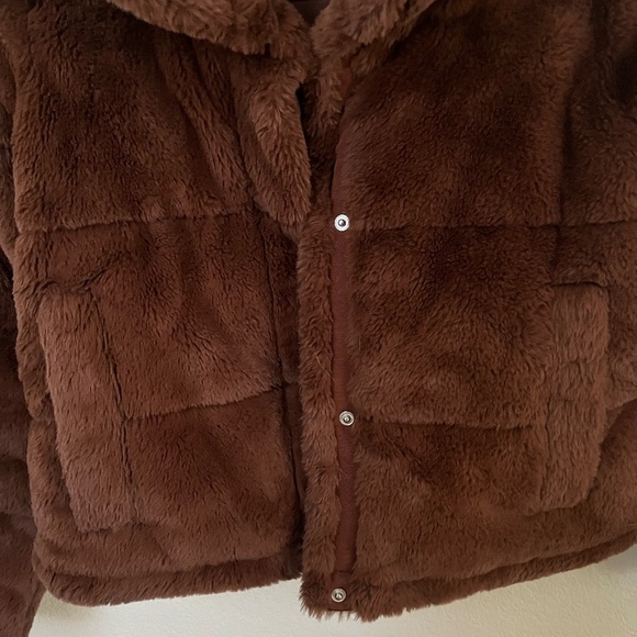 ABERCROMBIE & FITCH | Brown Faux Fur Quilted Puffer Funnel Neck Jacket | Size S - Picture 9 of 16